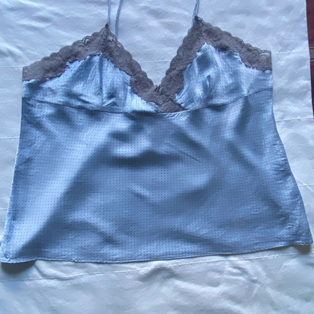 Hillard & Hanson Light Blue Polka Dot Silk Baby Doll Pajamas XXL